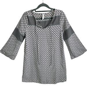 Peppermint Women's S Bell Sleeve Tunic Mixed Abstract Medallion Print Bohemian